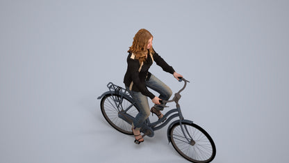 3D scanned woman cycling casual, photorealistic archviz people for Enscape and SketchUp, back view render