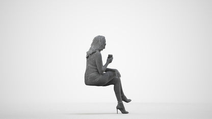 3D people model woman casual sitting, scanned human for 3ds Max rendering, wireframe side view