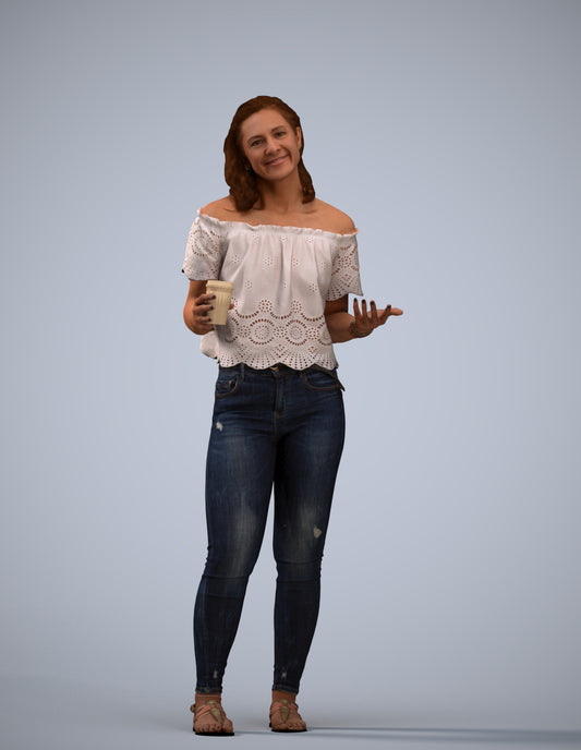 realistic 3D human woman casual standing, archviz people FBX OBJ for Blender