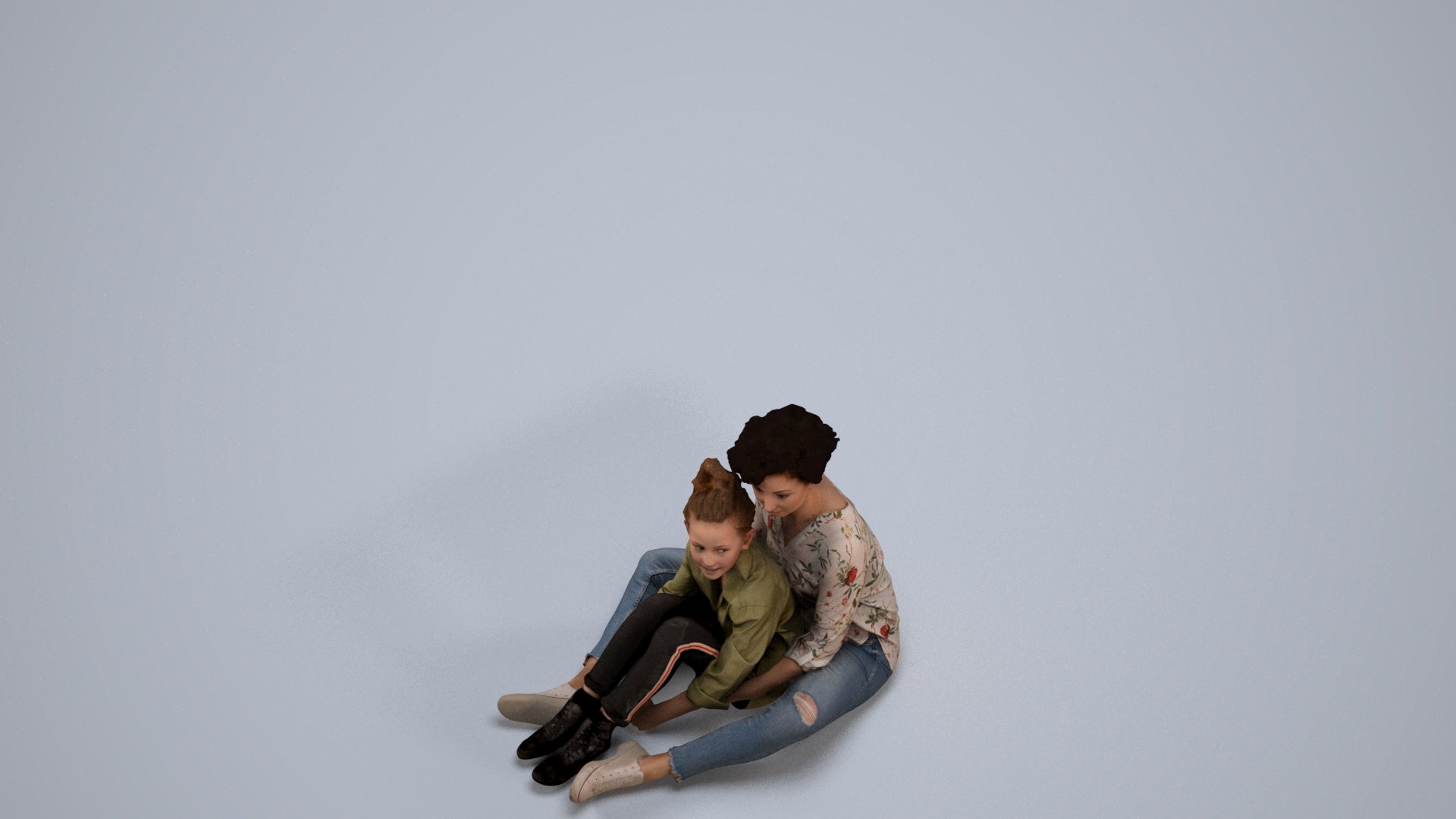 realistic 3D girl casual kids, scanned archviz people for Blender and 3ds Max, back view render