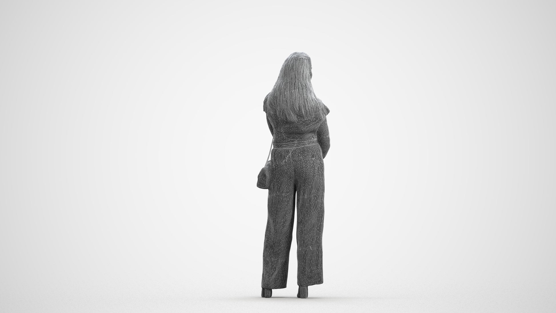 realistic 3D people woman casual standing, render-ready for V-Ray and Corona, FBX OBJ, wireframe front view