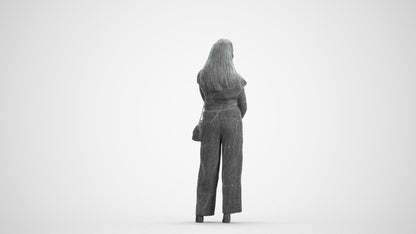 realistic 3D people woman casual standing, render-ready for V-Ray and Corona, FBX OBJ, wireframe front view