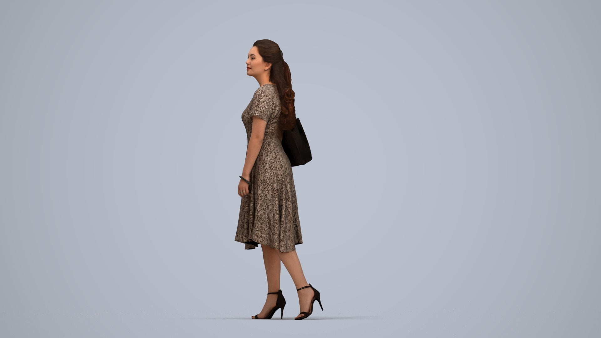 scanned 3D woman casual walking, photogrammetry people for Enscape and V-Ray, top-down view render