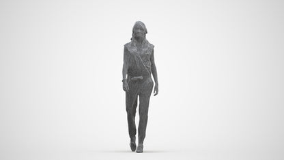3D scanned woman walking casual, photorealistic archviz people for Enscape and SketchUp, three-quarter front view render