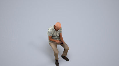 realistic 3D senior man casual sitting, scanned archviz people for Blender and 3ds Max, back view render