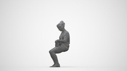 3D scanned woman sitting casual, photorealistic archviz people for Enscape and SketchUp, wireframe back view