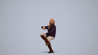 3D human model woman casual sitting, photogrammetry scanned person for archviz, standing pose render