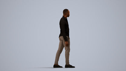photogrammetry 3D man business walking, realistic human model archviz FBX, side view render