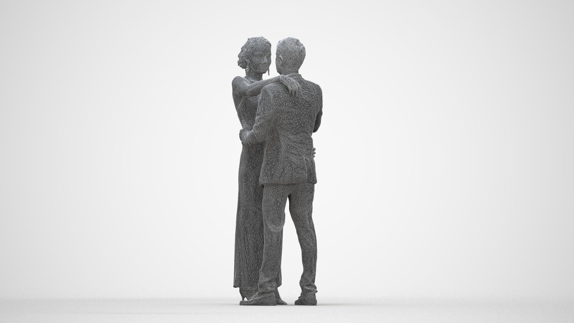 realistic 3D human woman formal dancing, archviz people FBX OBJ for Blender, wireframe back view