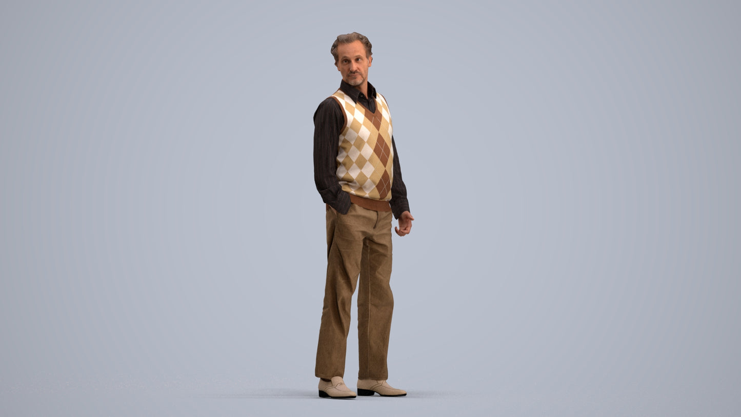 realistic 3D human man business standing, archviz people FBX OBJ for Blender, standing pose render