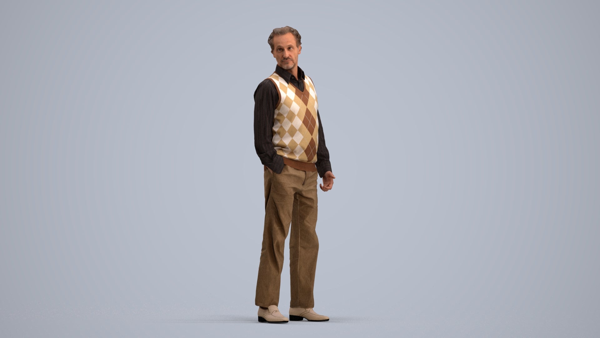 realistic 3D human man business standing, archviz people FBX OBJ for Blender, standing pose render