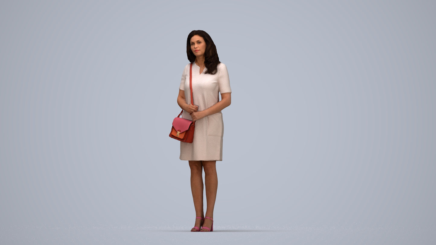 realistic 3D woman business standing, scanned archviz people for Blender and 3ds Max, top-down view render
