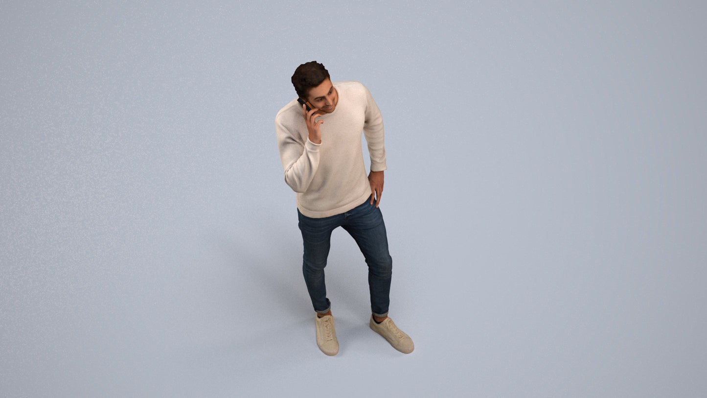 realistic 3D people man casual standing, render-ready for V-Ray and Corona, FBX OBJ, back view render