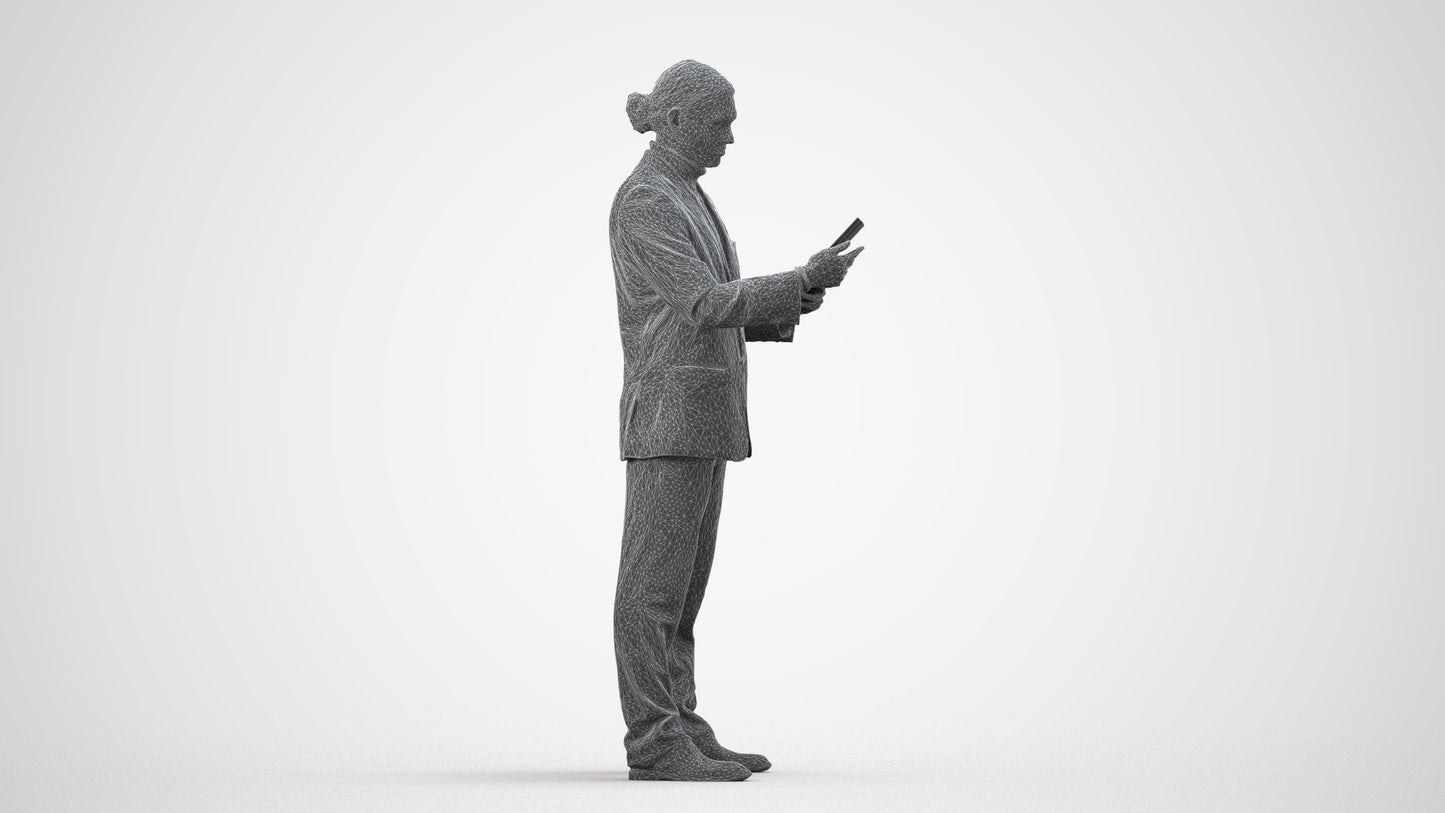 realistic 3D man business, scanned archviz people for Blender and 3ds Max, wireframe side view
