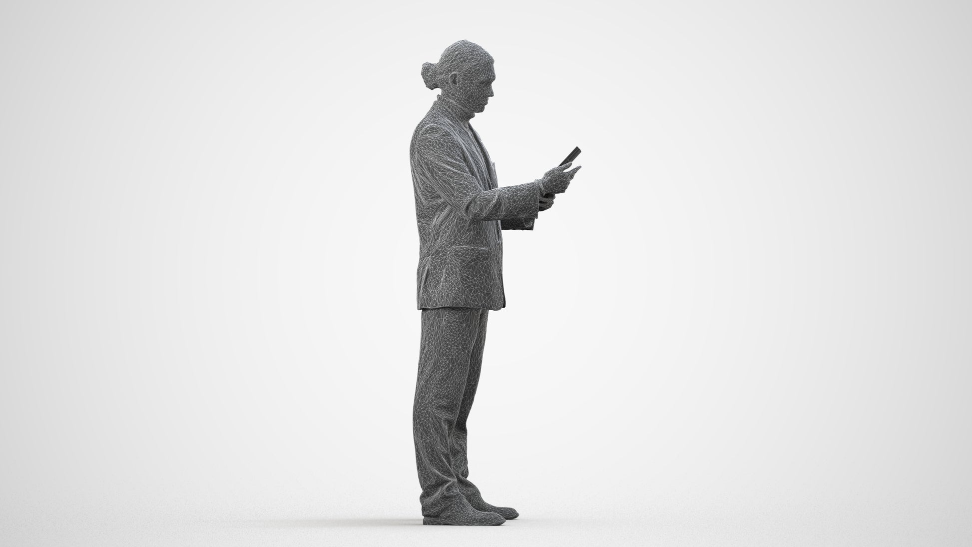 realistic 3D man business, scanned archviz people for Blender and 3ds Max, wireframe side view