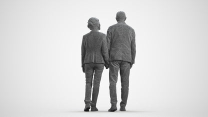3D people model senior woman casual couple, scanned human for 3ds Max rendering, wireframe front view