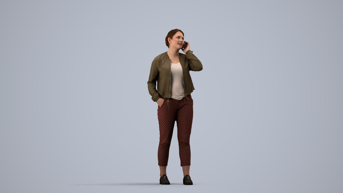 scanned 3D woman casual standing, photogrammetry people for Enscape and V-Ray, side view render