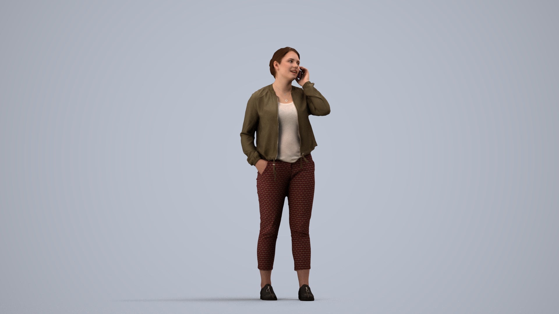 scanned 3D woman casual standing, photogrammetry people for Enscape and V-Ray, side view render