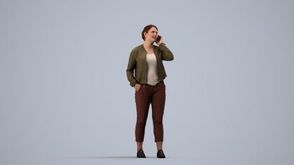 scanned 3D woman casual standing, photogrammetry people for Enscape and V-Ray, side view render