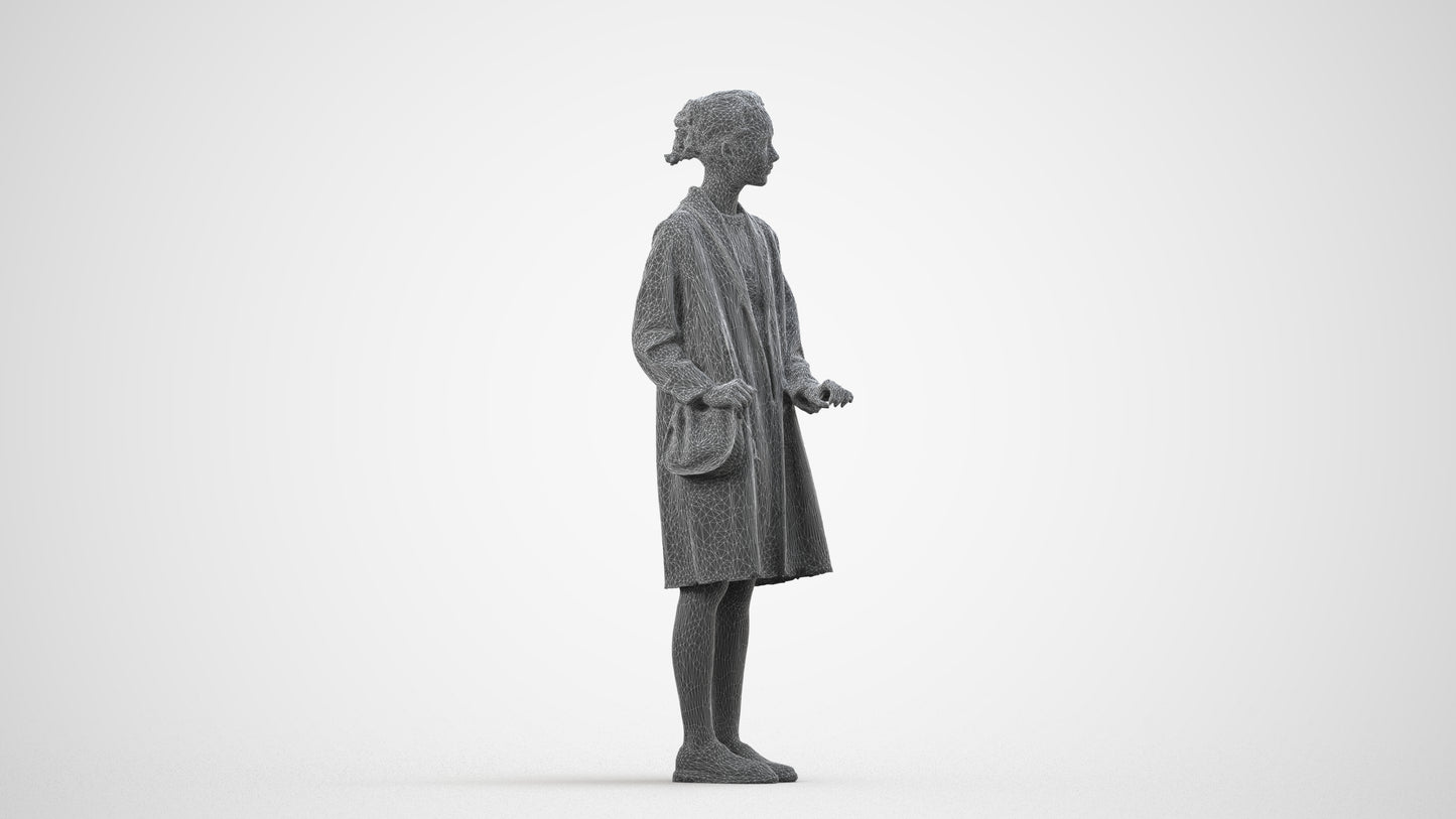 3D people model woman casual standing, scanned human for 3ds Max rendering, wireframe side view