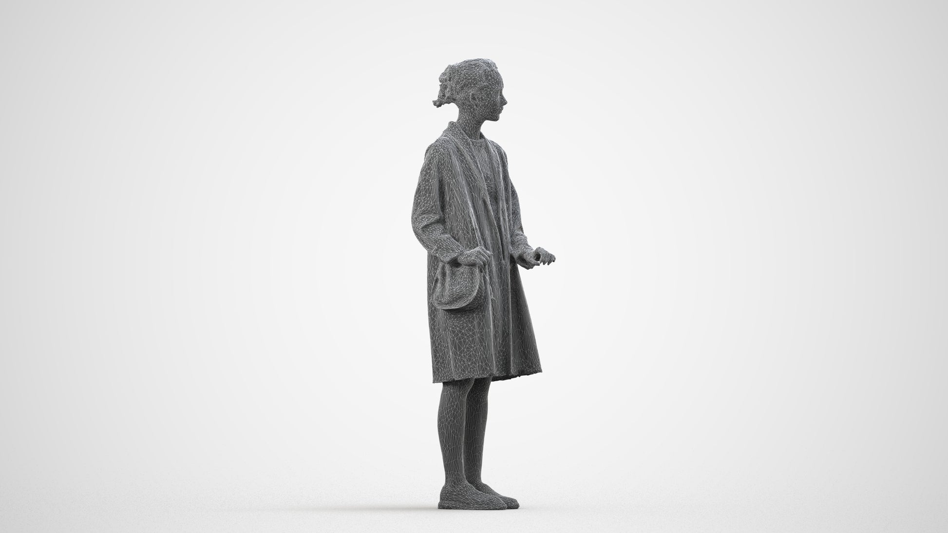 3D people model woman casual standing, scanned human for 3ds Max rendering, wireframe side view