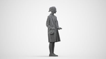 3D people model woman casual standing, scanned human for 3ds Max rendering, wireframe side view