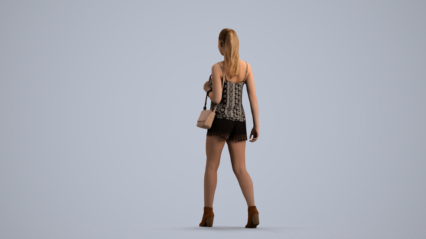 realistic 3D people girl casual walking, render-ready for V-Ray and Corona, FBX OBJ, front view render