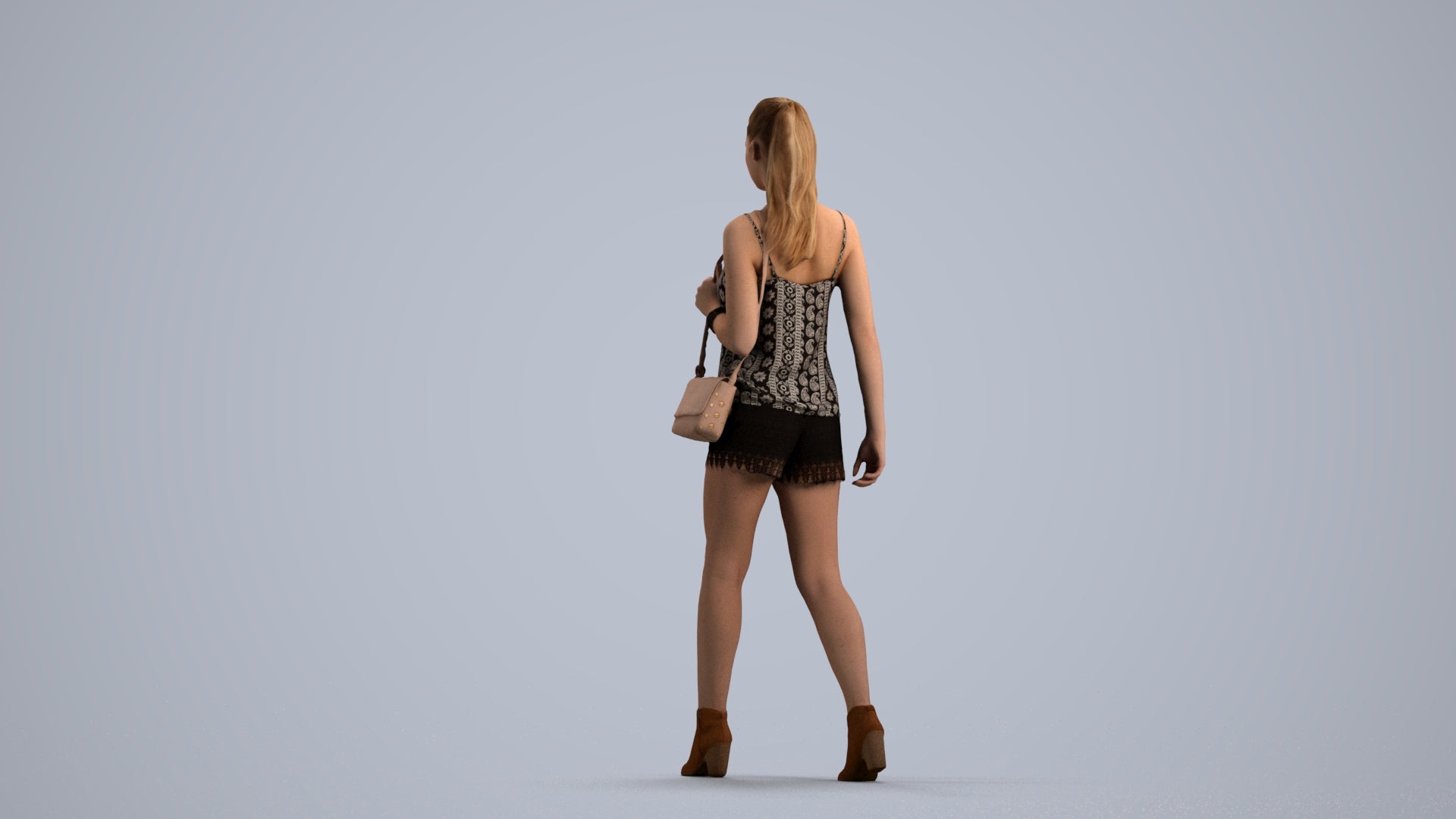 realistic 3D people girl casual walking, render-ready for V-Ray and Corona, FBX OBJ, front view render