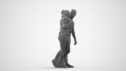 photogrammetry 3D woman casual couple, realistic human model archviz FBX, wireframe side view