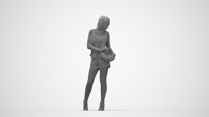 3D people model girl casual standing, scanned human for 3ds Max rendering, wireframe back view
