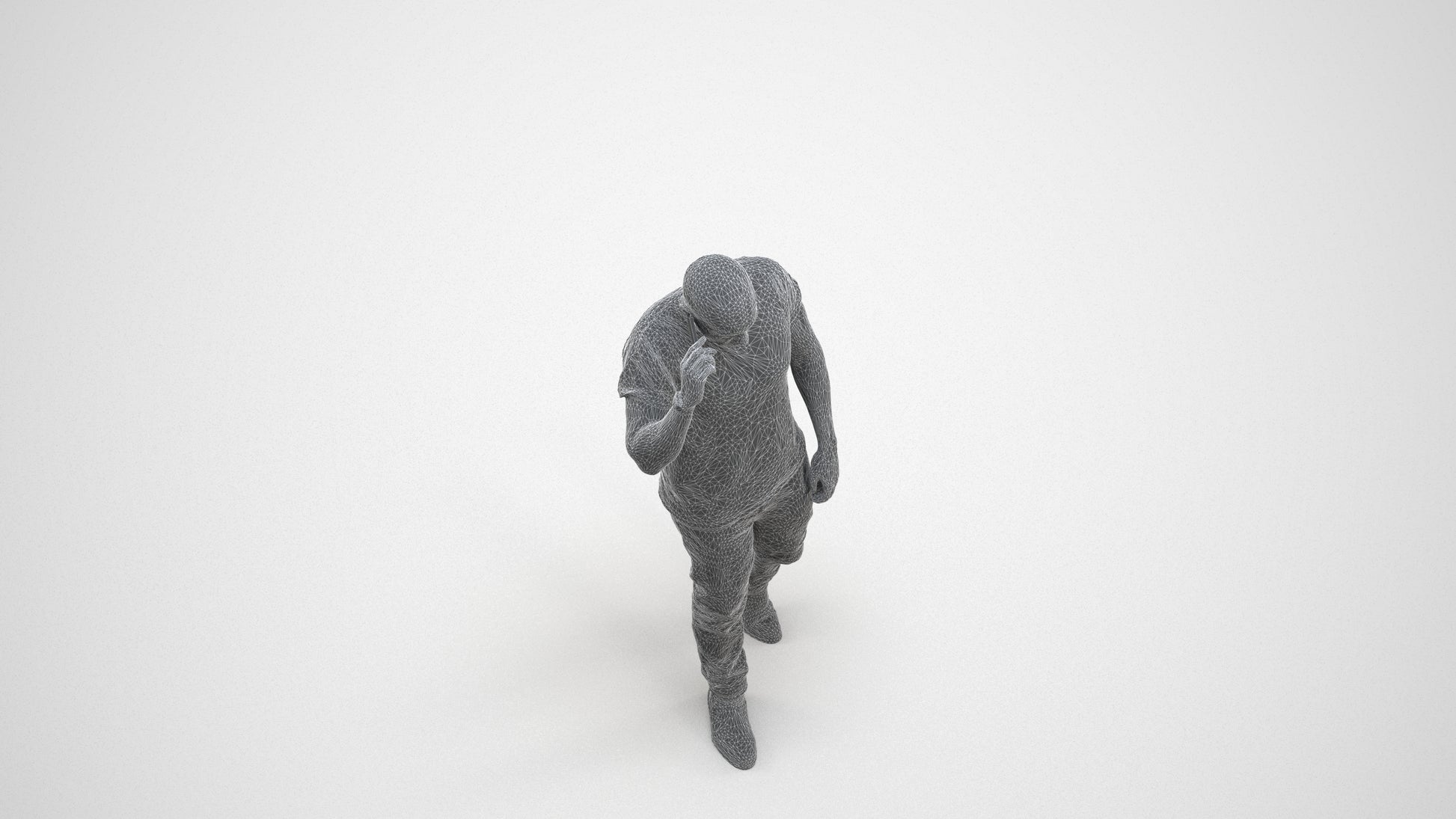 3D scanned man walking casual, photorealistic archviz people for Enscape and SketchUp, wireframe three-quarter view