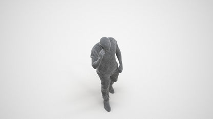 3D scanned man walking casual, photorealistic archviz people for Enscape and SketchUp, wireframe three-quarter view