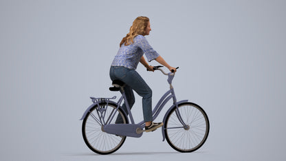 scanned 3D woman casual cycling, photogrammetry people for Enscape and V-Ray, side view render