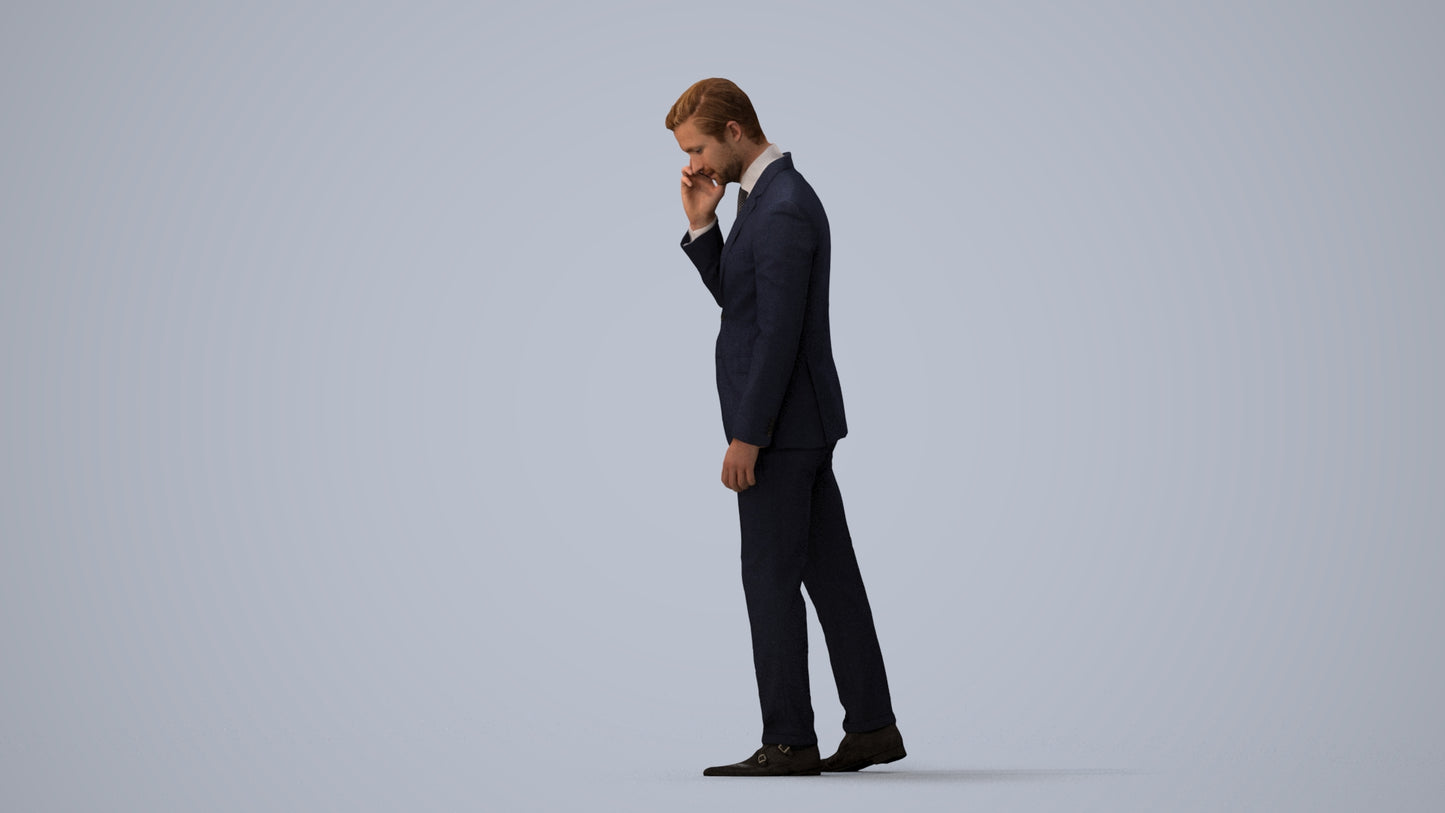 3D human model man business, photogrammetry scanned person for archviz, three-quarter view render