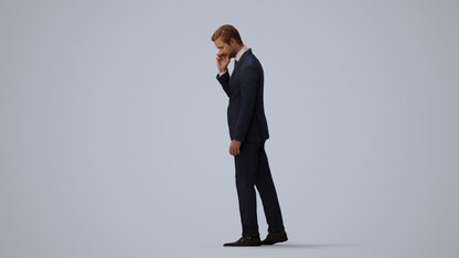3D human model man business, photogrammetry scanned person for archviz, three-quarter view render
