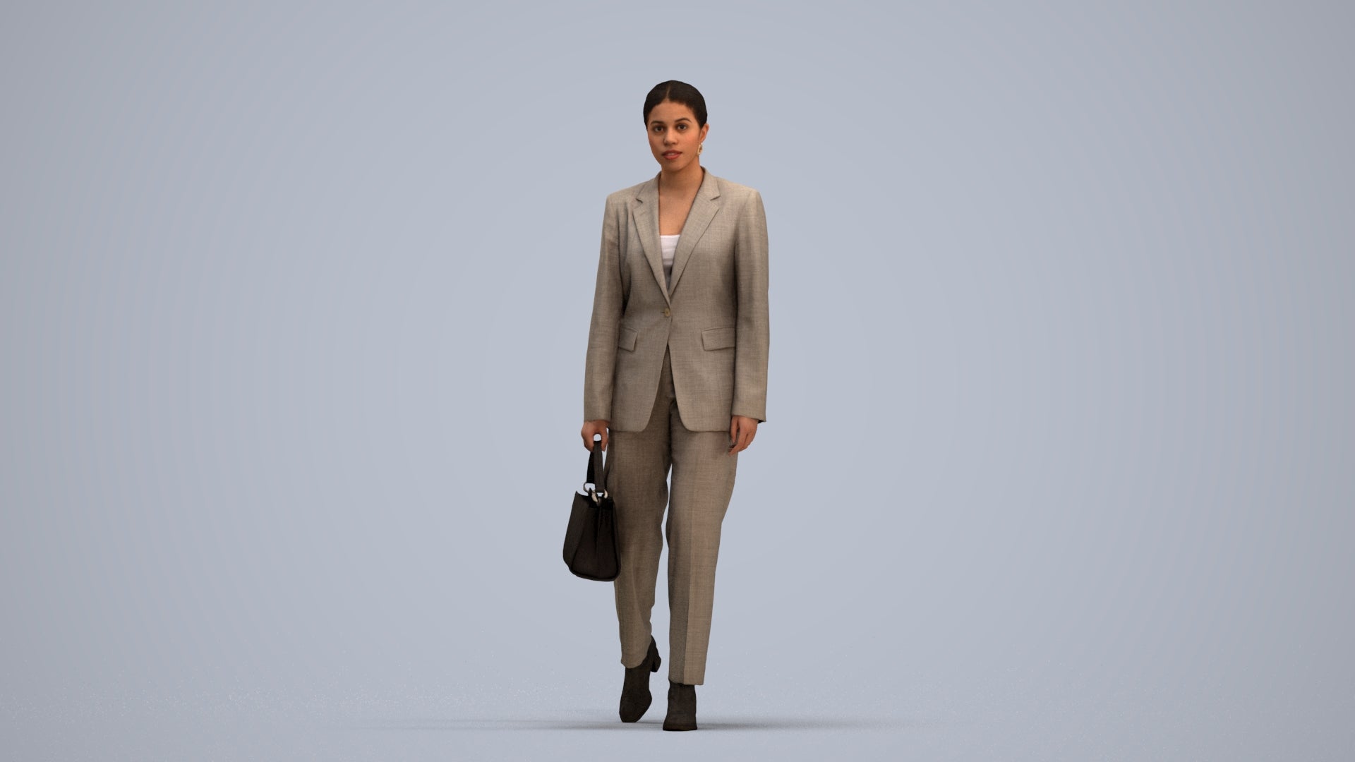 realistic 3D woman business walking, scanned archviz people for Blender and 3ds Max, standing pose render