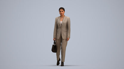 realistic 3D woman business walking, scanned archviz people for Blender and 3ds Max, standing pose render