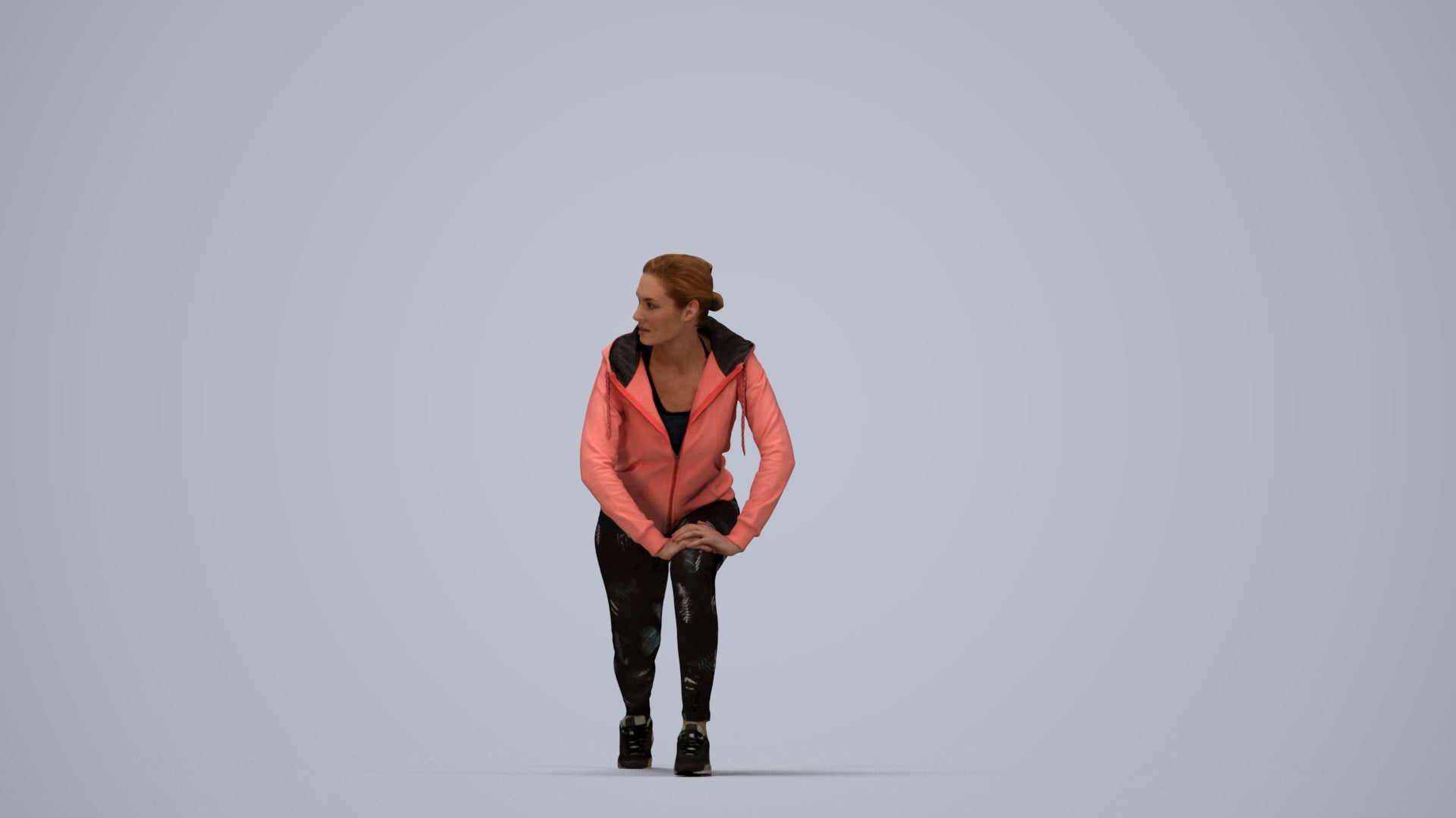 scanned 3D woman sport, photogrammetry people for Enscape and V-Ray, top-down view render