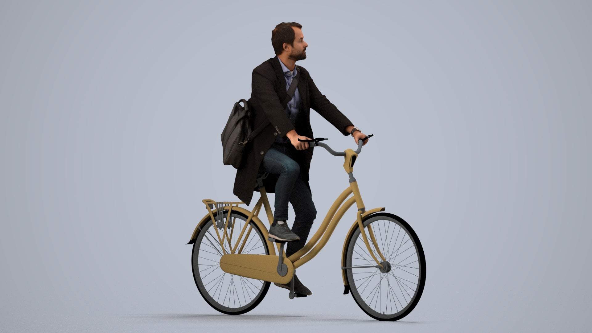 realistic 3D human man business cycling, archviz people FBX OBJ for Blender, side view render