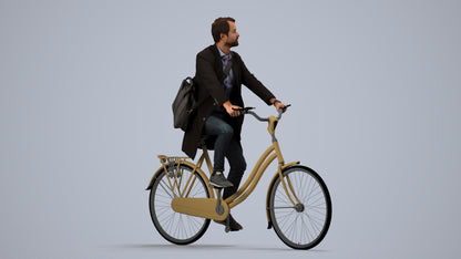 realistic 3D human man business cycling, archviz people FBX OBJ for Blender, side view render