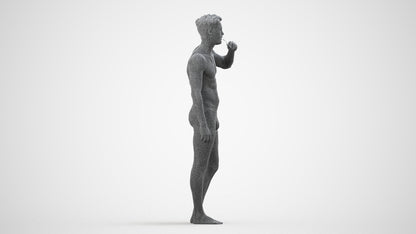 3D human model man bathroom, photogrammetry scanned person for archviz, wireframe side view