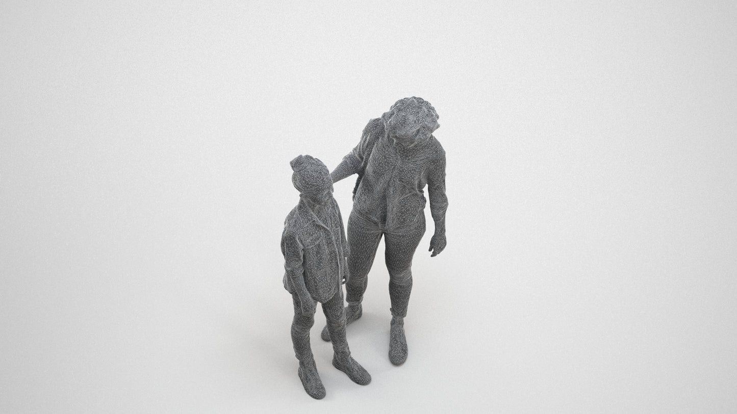 realistic 3D girl casual kids, scanned archviz people for Blender and 3ds Max, wireframe three-quarter view