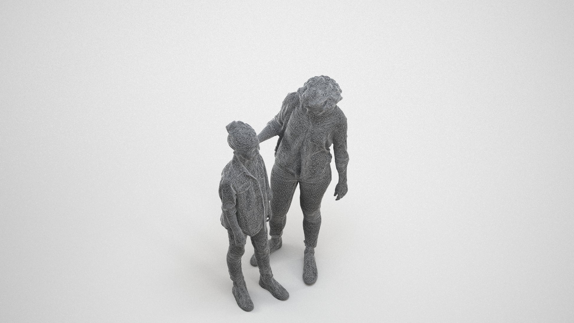 realistic 3D girl casual kids, scanned archviz people for Blender and 3ds Max, wireframe three-quarter view