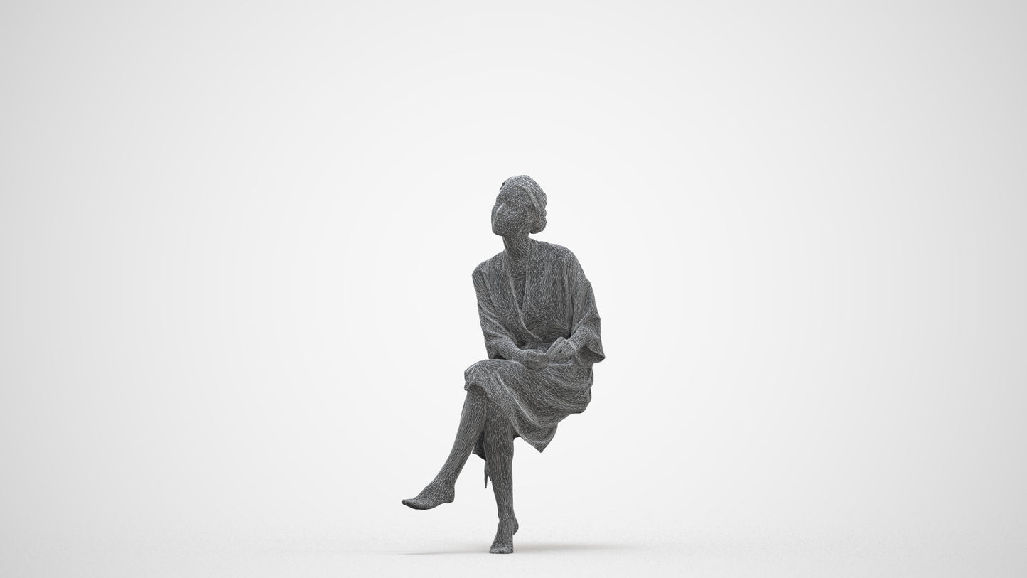 3D scanned woman bathroom, photorealistic archviz people for Enscape and SketchUp, three-quarter front view render
