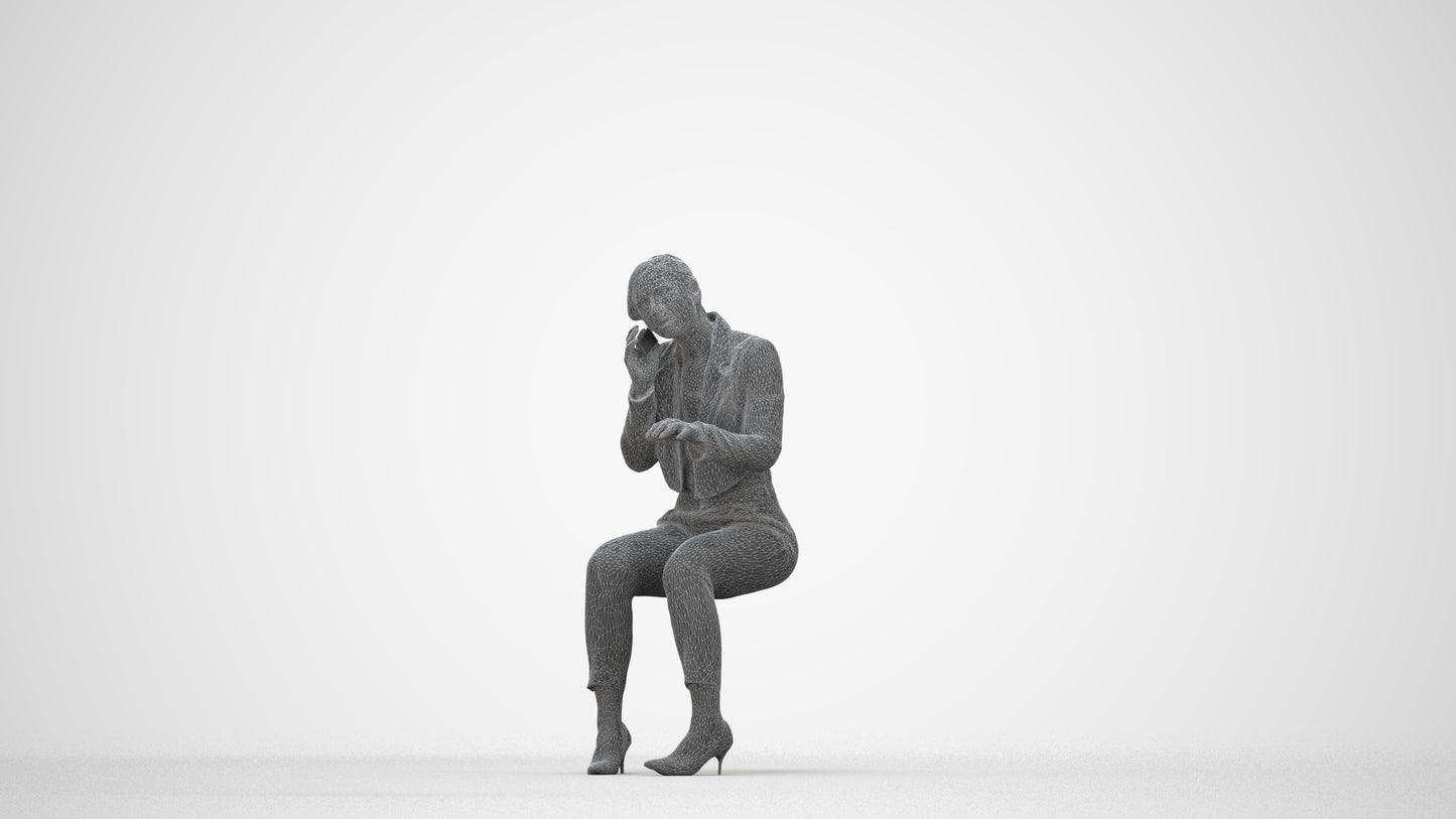 3D human model woman business, photogrammetry scanned person for archviz, wireframe back view