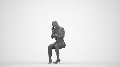 3D human model woman business, photogrammetry scanned person for archviz, wireframe back view