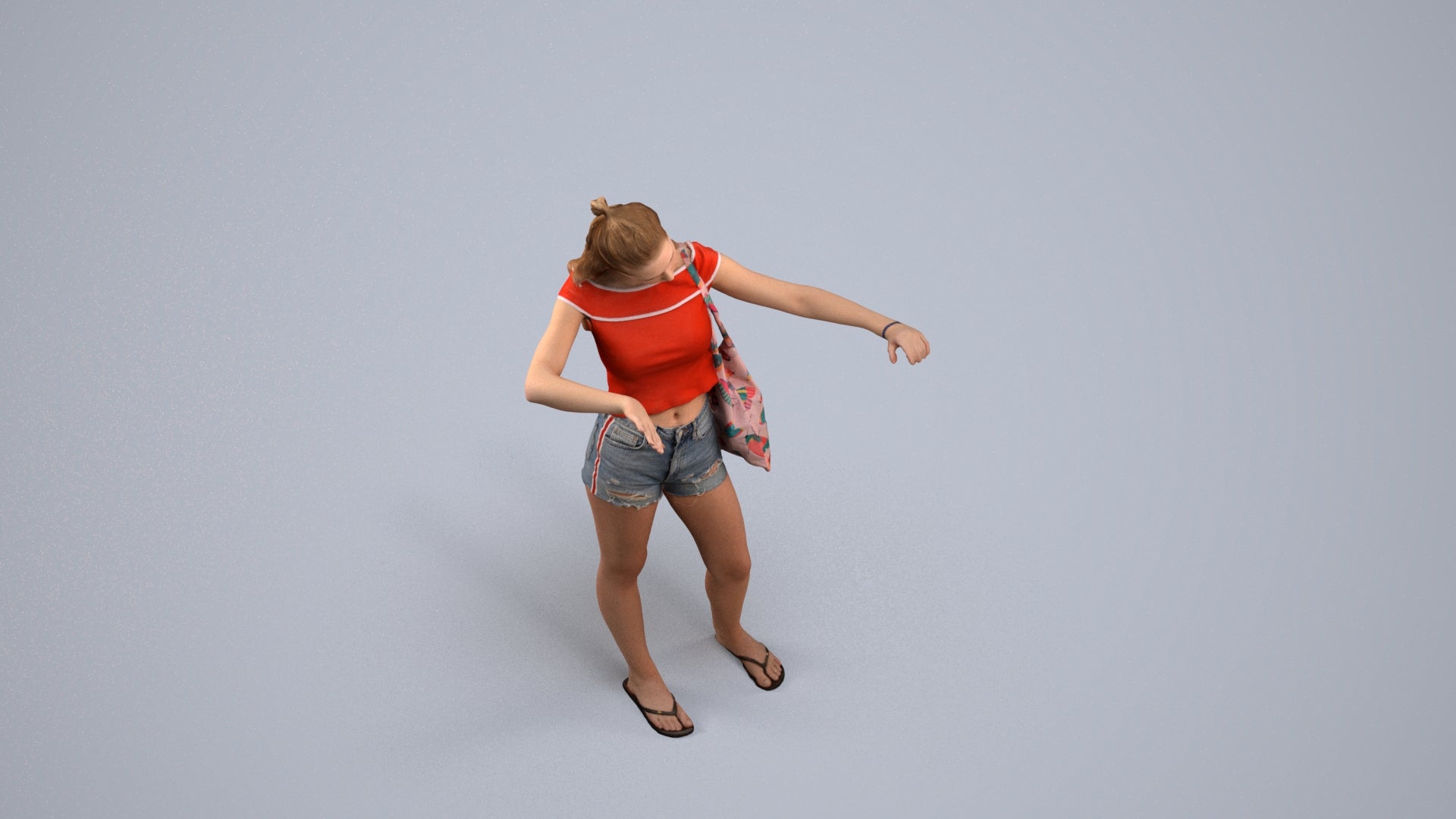 3D people model girl casual shopping, scanned human for 3ds Max rendering, back view render