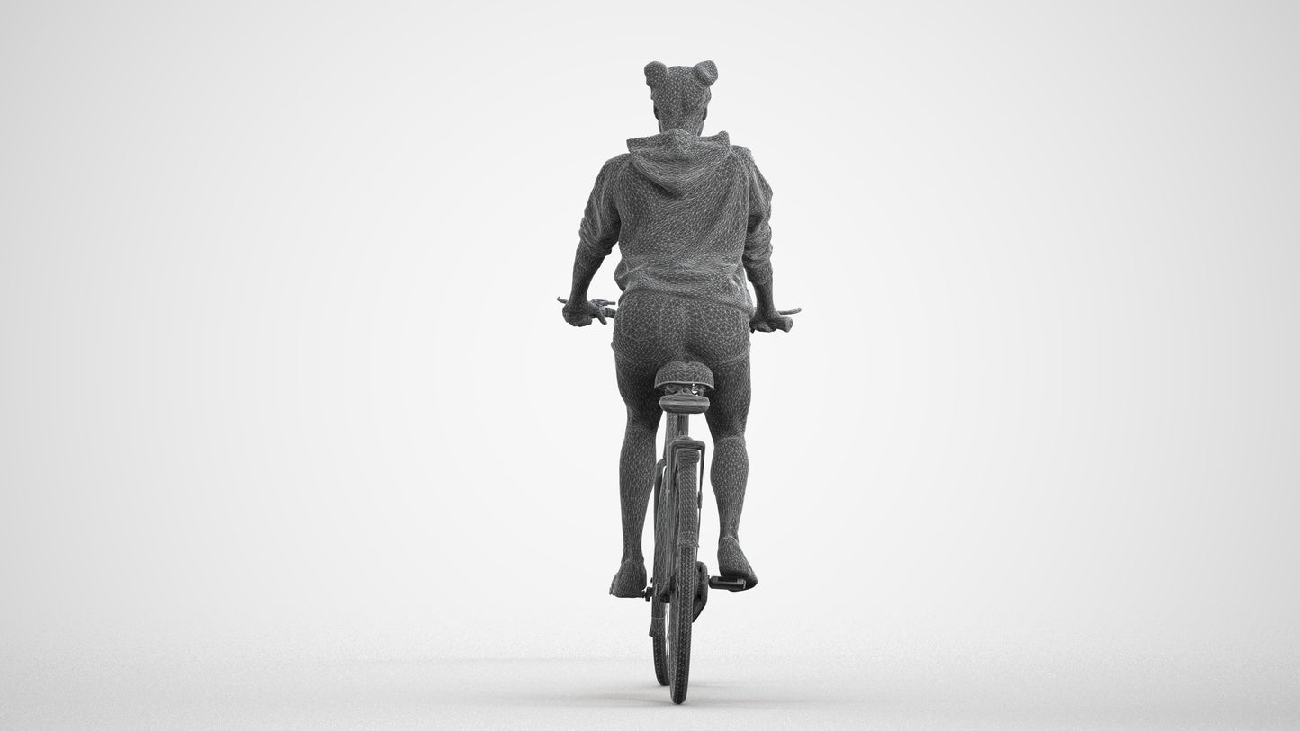 scanned 3D woman casual cycling, photogrammetry people for Enscape and V-Ray, wireframe front view