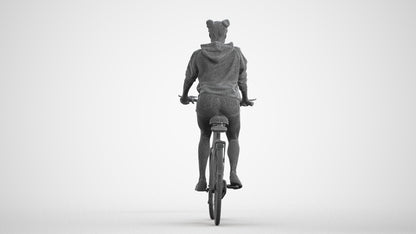 scanned 3D woman casual cycling, photogrammetry people for Enscape and V-Ray, wireframe front view