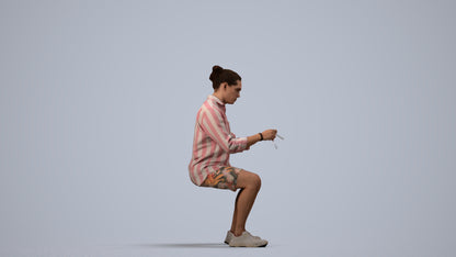3D people model man casual sitting, scanned human for 3ds Max rendering, side view render